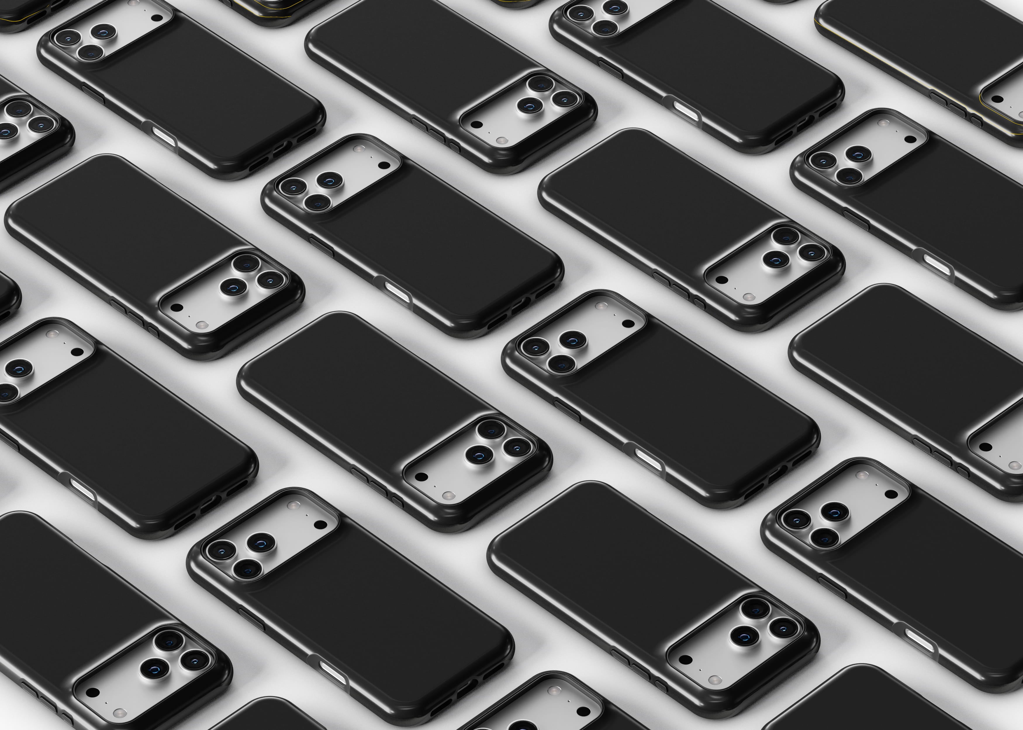 Blank black phone cases on iPhone 17 Pro devices.