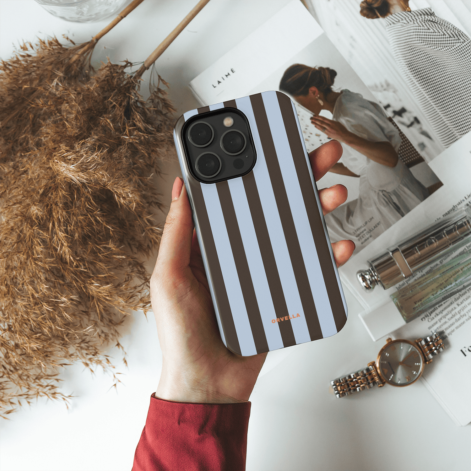 Blue & Brown Striped Phone Case - Mocha Muse