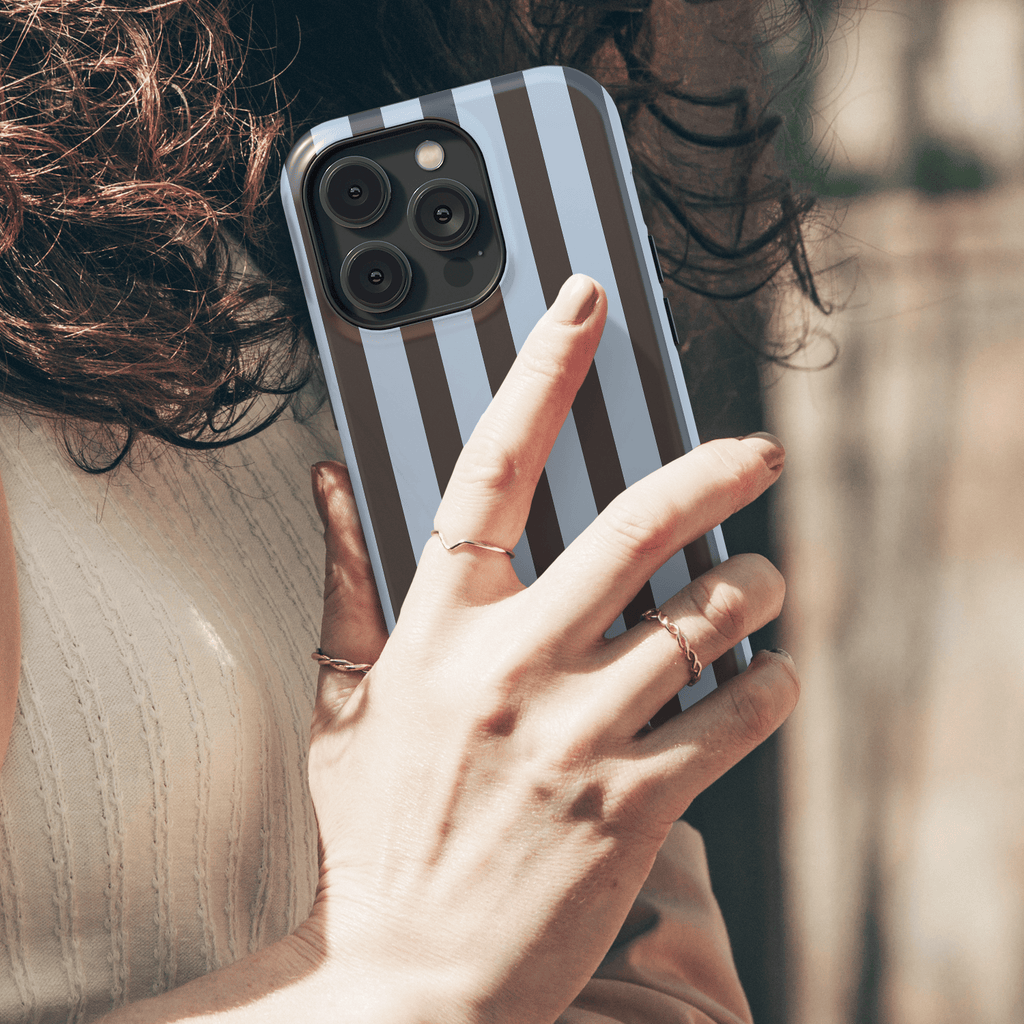 Blue & Brown Striped Phone Case - Mocha Muse
