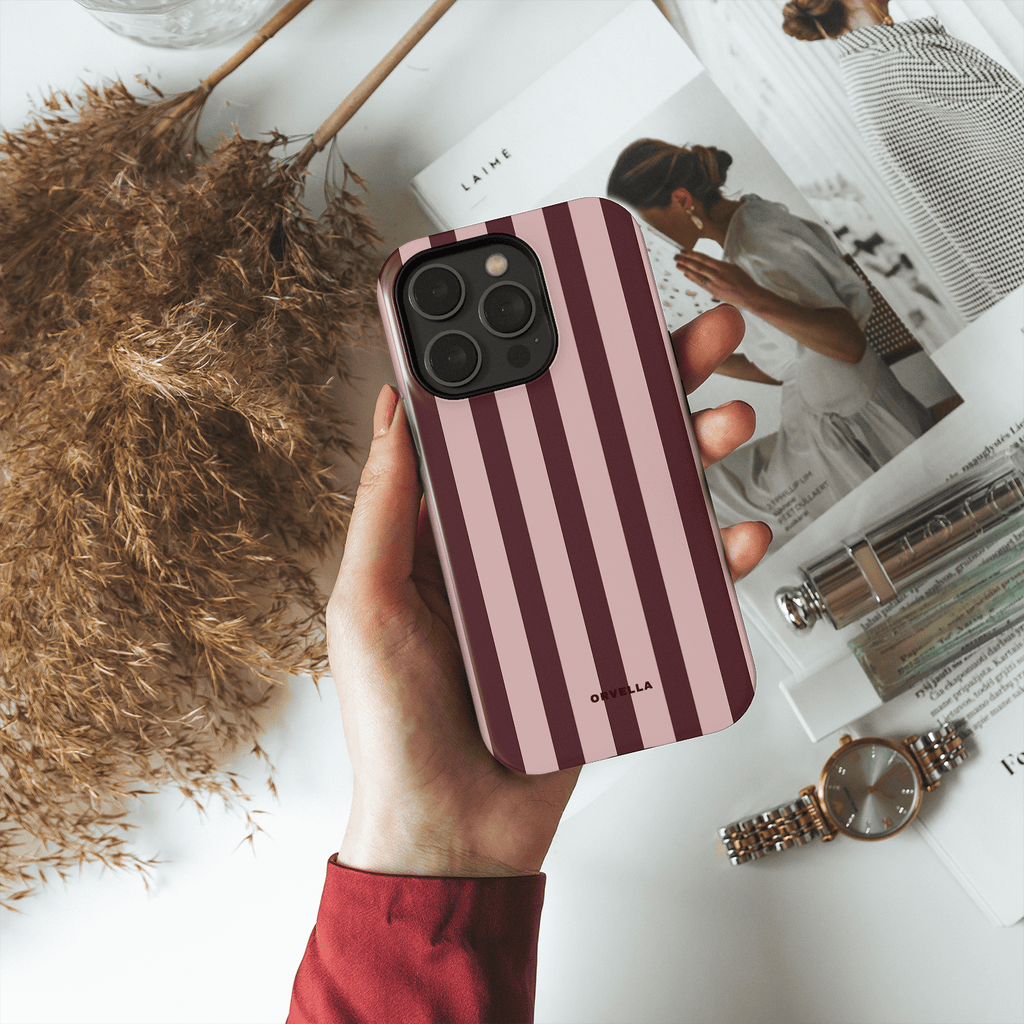 Pink & Burgundy Striped Phone Case - Modern Merlot