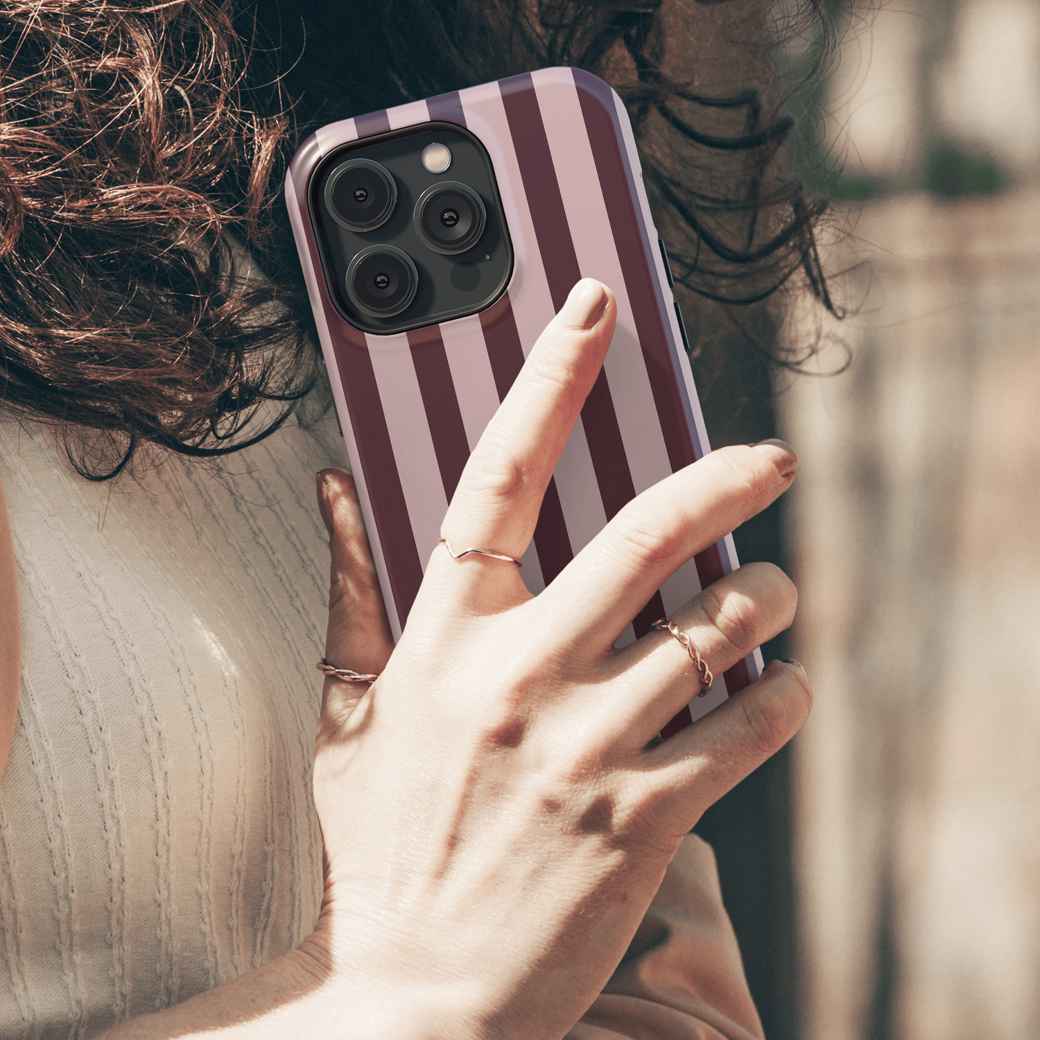 Pink & Burgundy Striped Phone Case - Modern Merlot