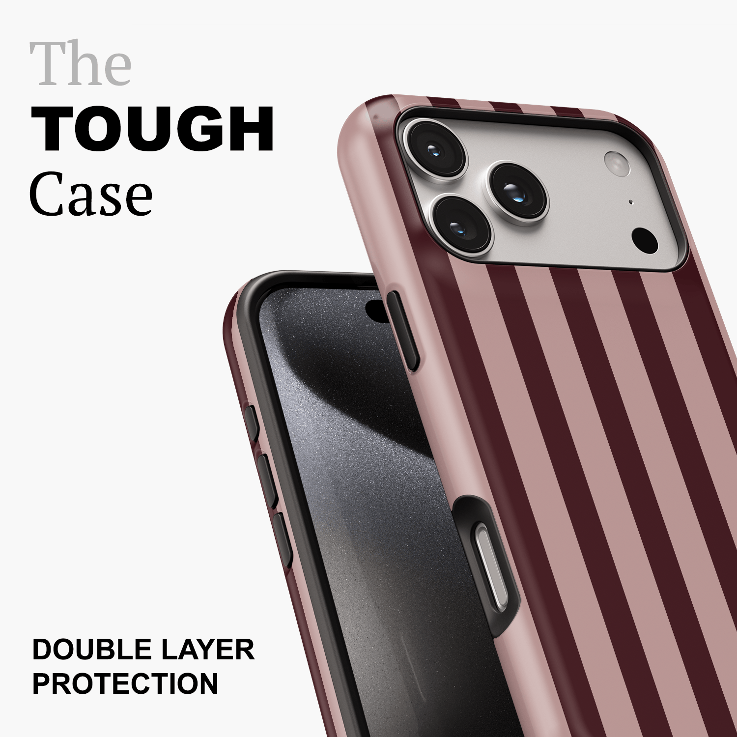 Pink & Burgundy Striped Phone Case - Modern Merlot