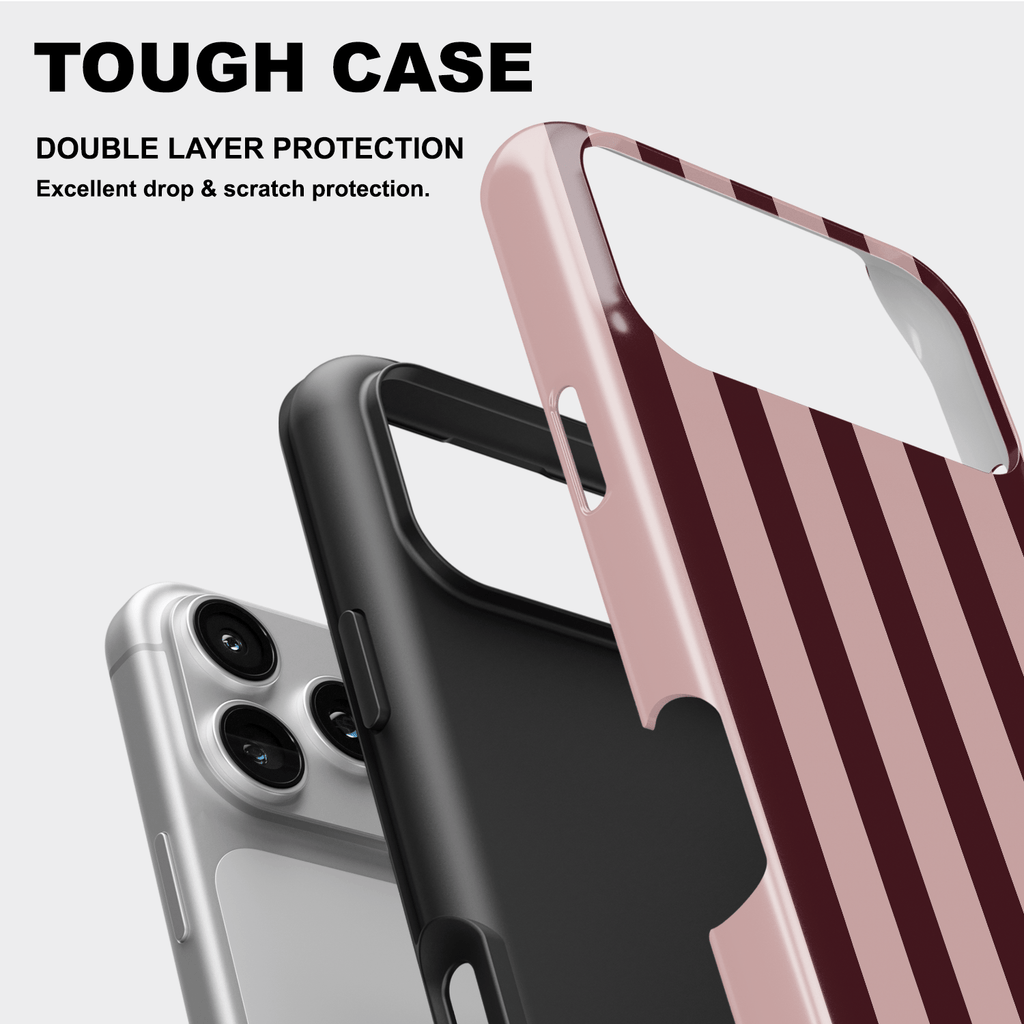Pink & Burgundy Striped Phone Case - Modern Merlot